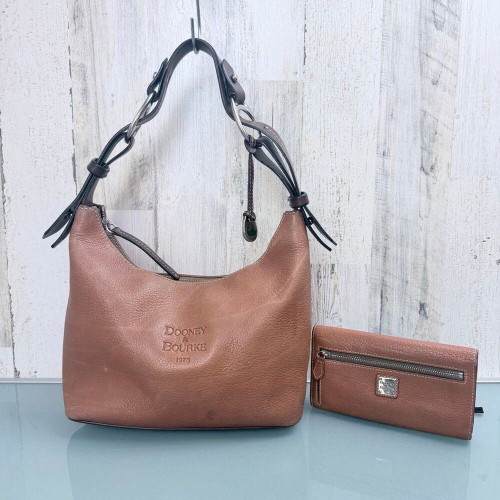 Dooney & Bourke 1973 Brown Leather Hobo Bag and Wallet Set